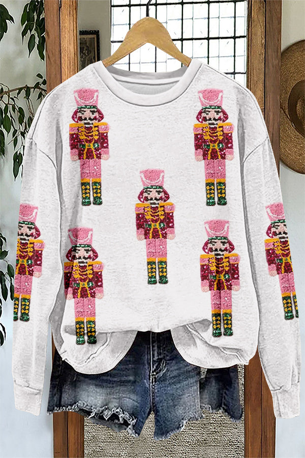 Shiny Christmas Nutcracker Print Sweatshirt