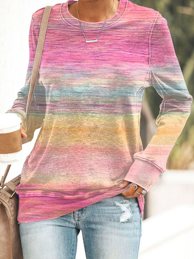 Women's Breast Cancer Awareness Print Long Sleeve Casual T-Shirt