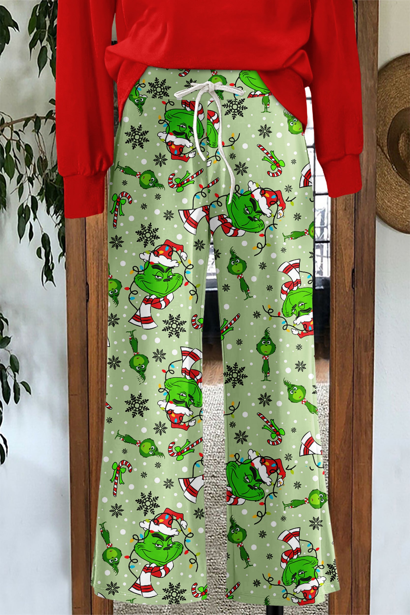 Christmas Grinch Print Wide Leg Pants