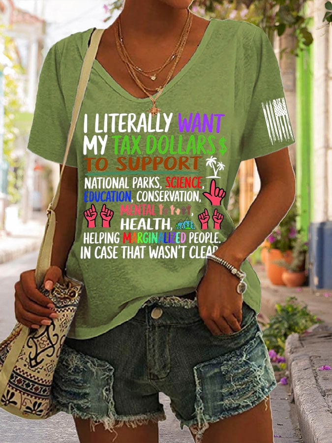 Women's Support National Parks Print V Neck Casual T-Shirt