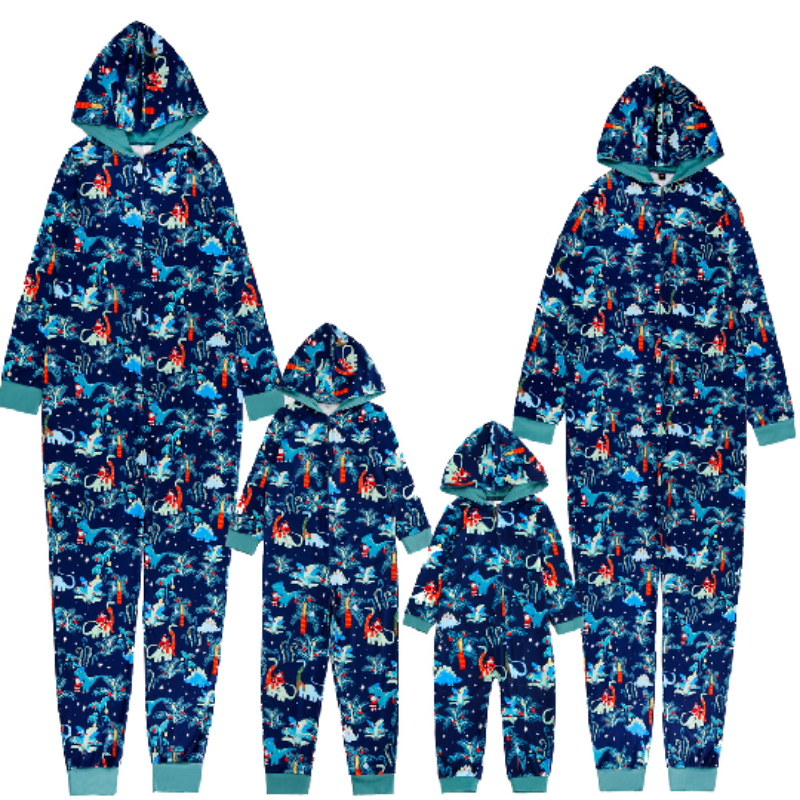 Blue Christmas Hooded Matching Family Christmas Pajamas Onesies