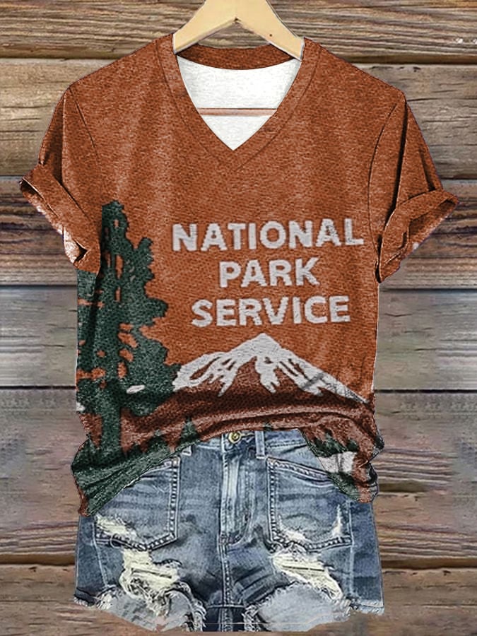 Women’s Retro National Park Service Print V-Neck T-Shirt