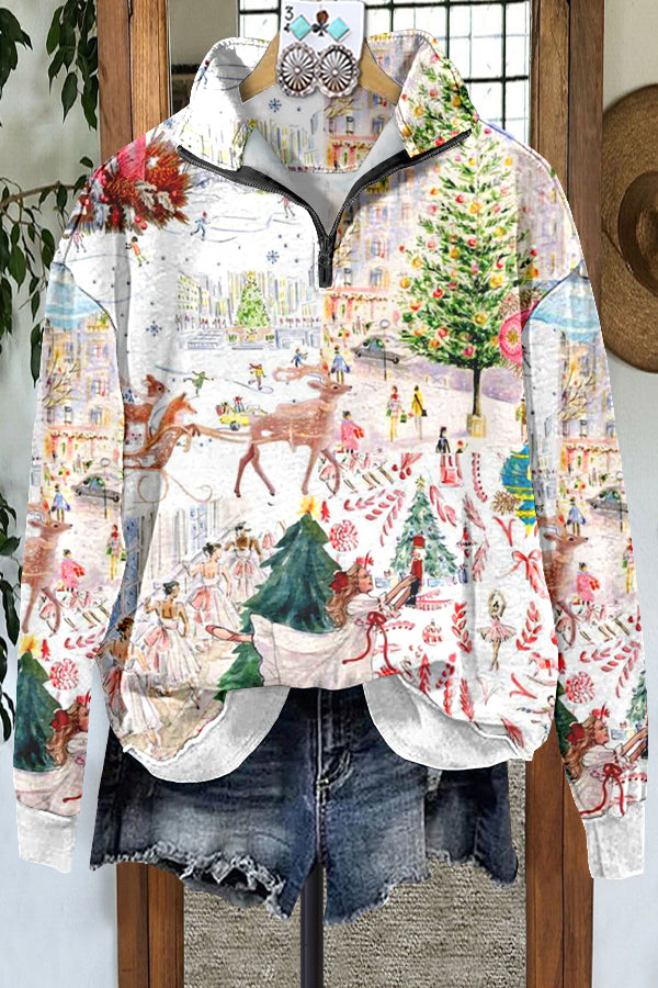 Classic Contrast Color Christmas Print Sweatshirt