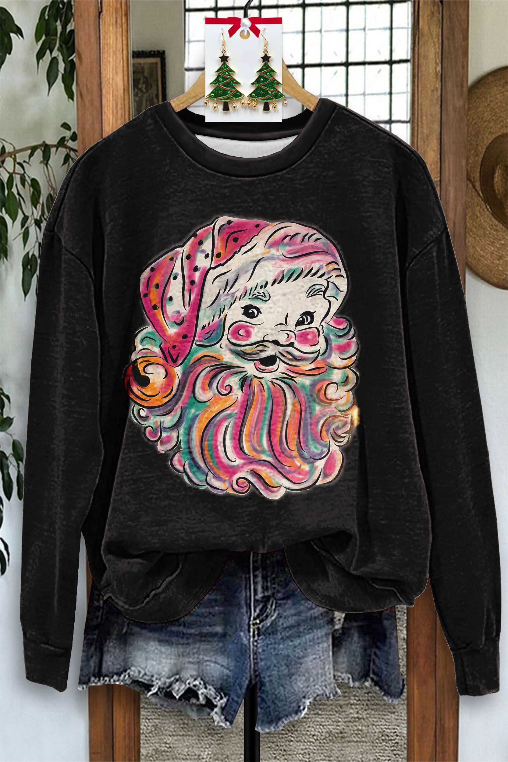 Beautiful Santa Claus Print Sweatshirt