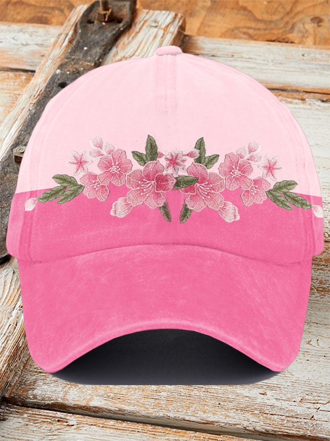 Retro Pink Flowers Print Baseball Cap