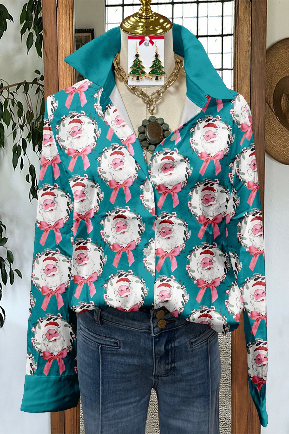 Sweet Christmas Santa Claus Print Shirt