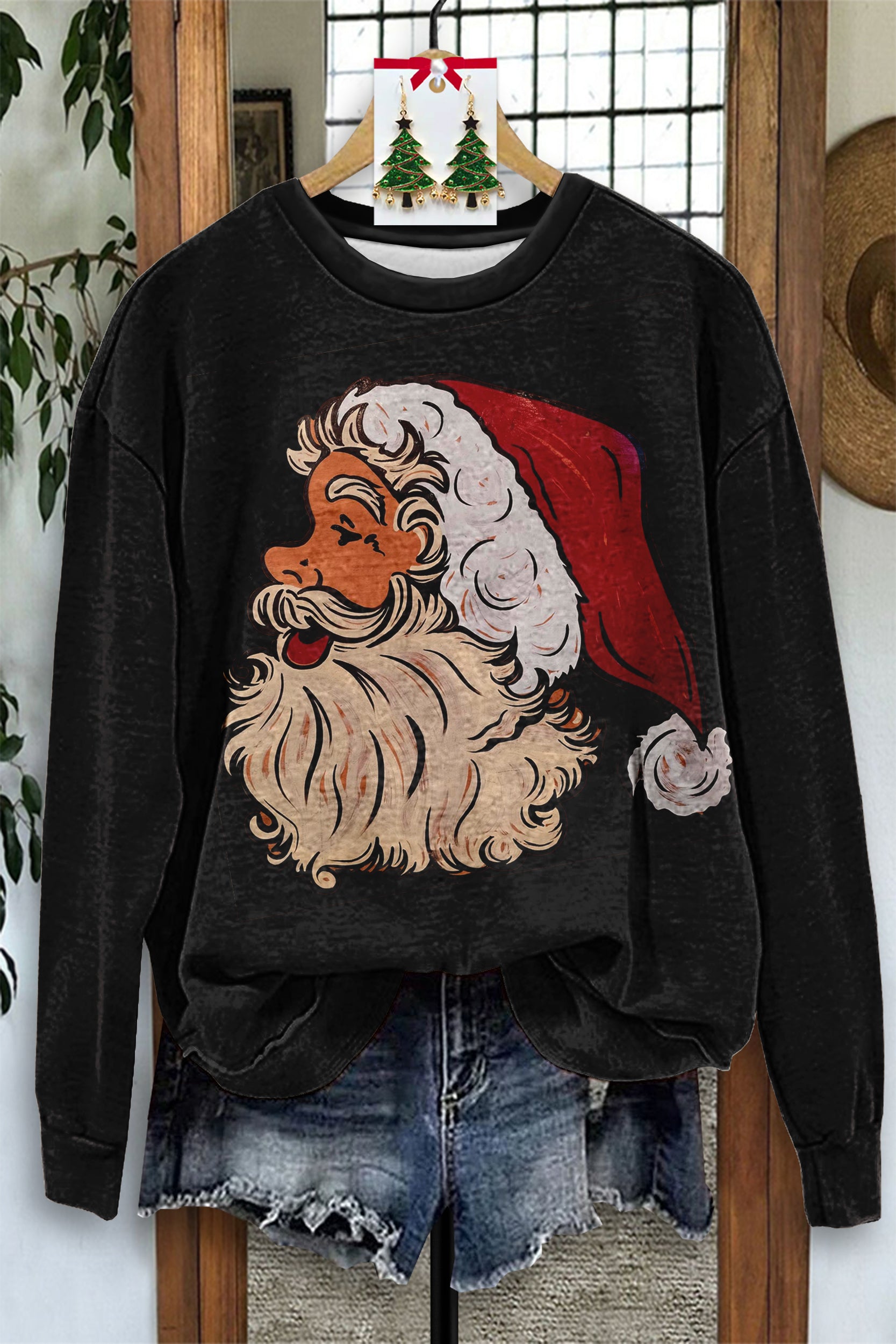 Vintage Santa Claus Print Sweatshirt
