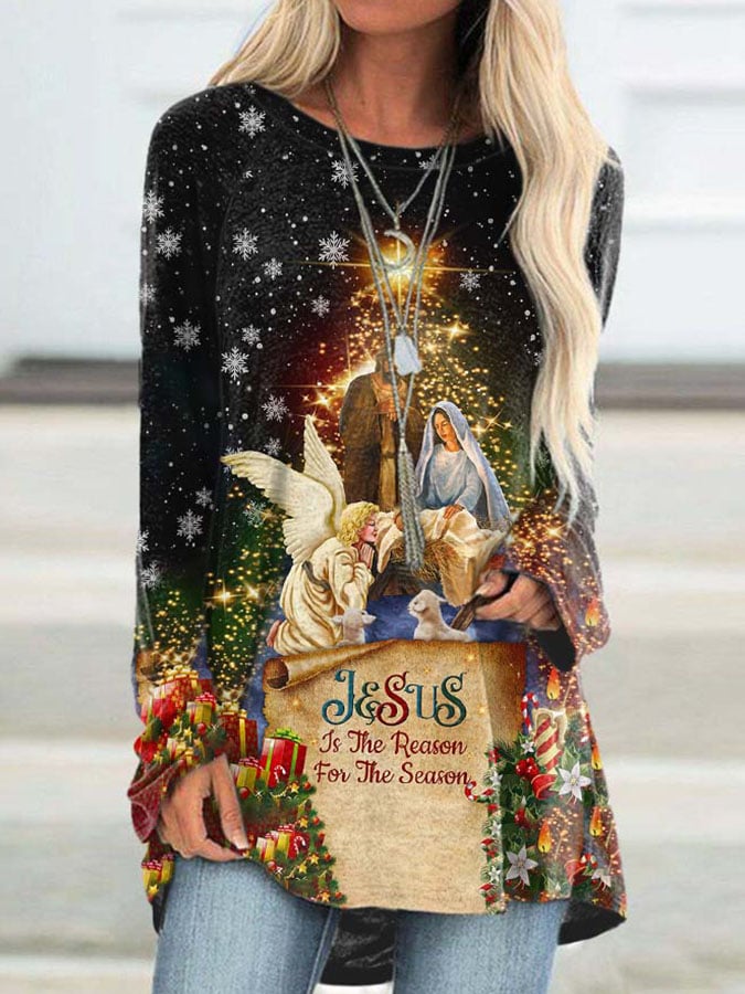 Christmas Snowflake Jesus Is The Reason For The Season Christmas Print Irregular Tops