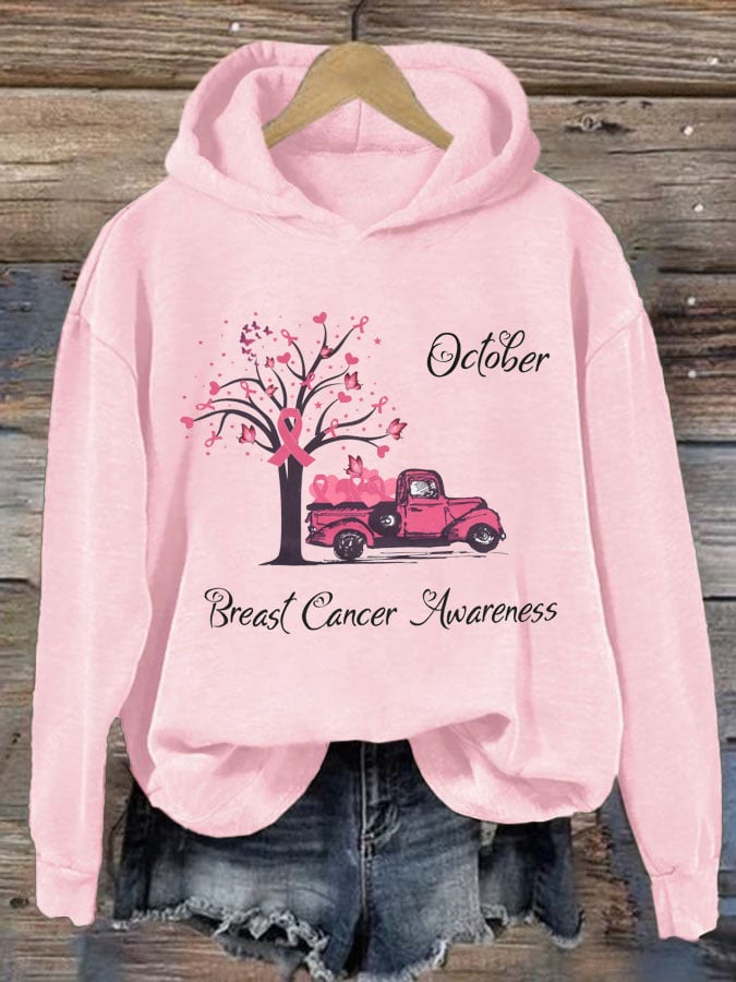 Women's October Breast Cancer Awareness Print Hoodie