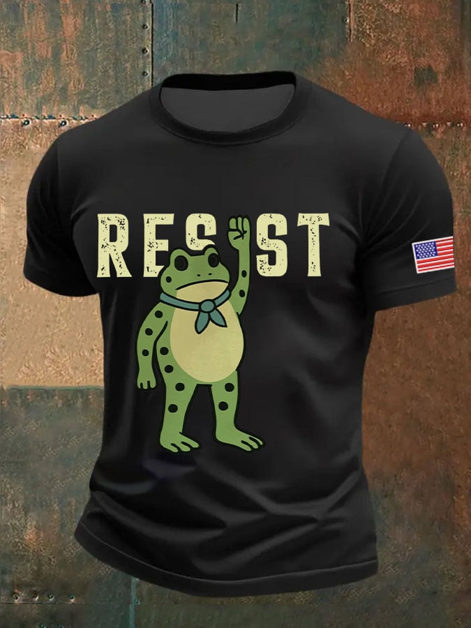 Men's Resist Frog Printed Round Neck T-Shirt