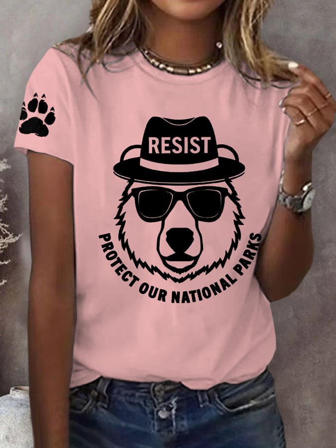 Women's Protect Our National Parks Print Round Neck T-Shirt