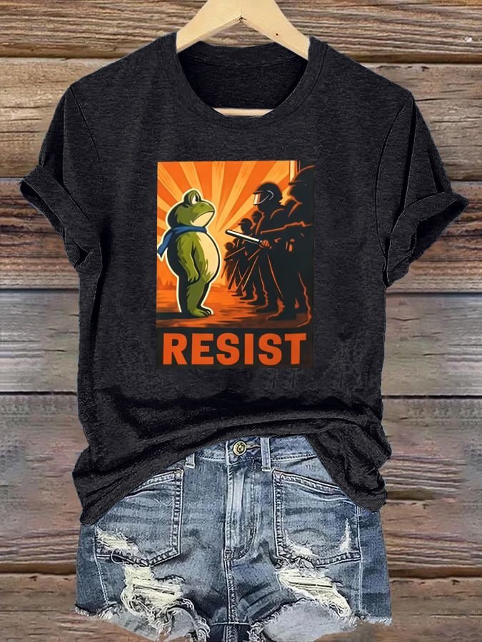 Women's  Portland Frog Resist  Printed Casual T-Shirt