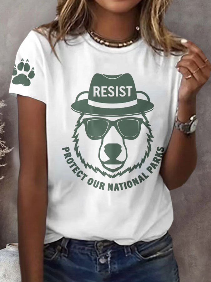 Women's Protect Our National Parks Print Round Neck T-Shirt