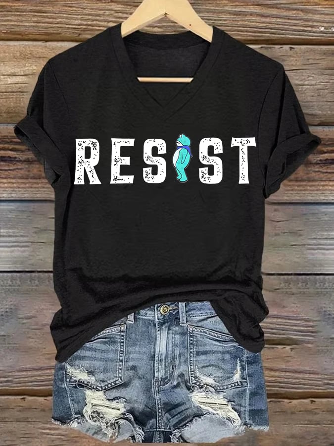 V-neck Women's  Portland Frog resist Print T-Shirt