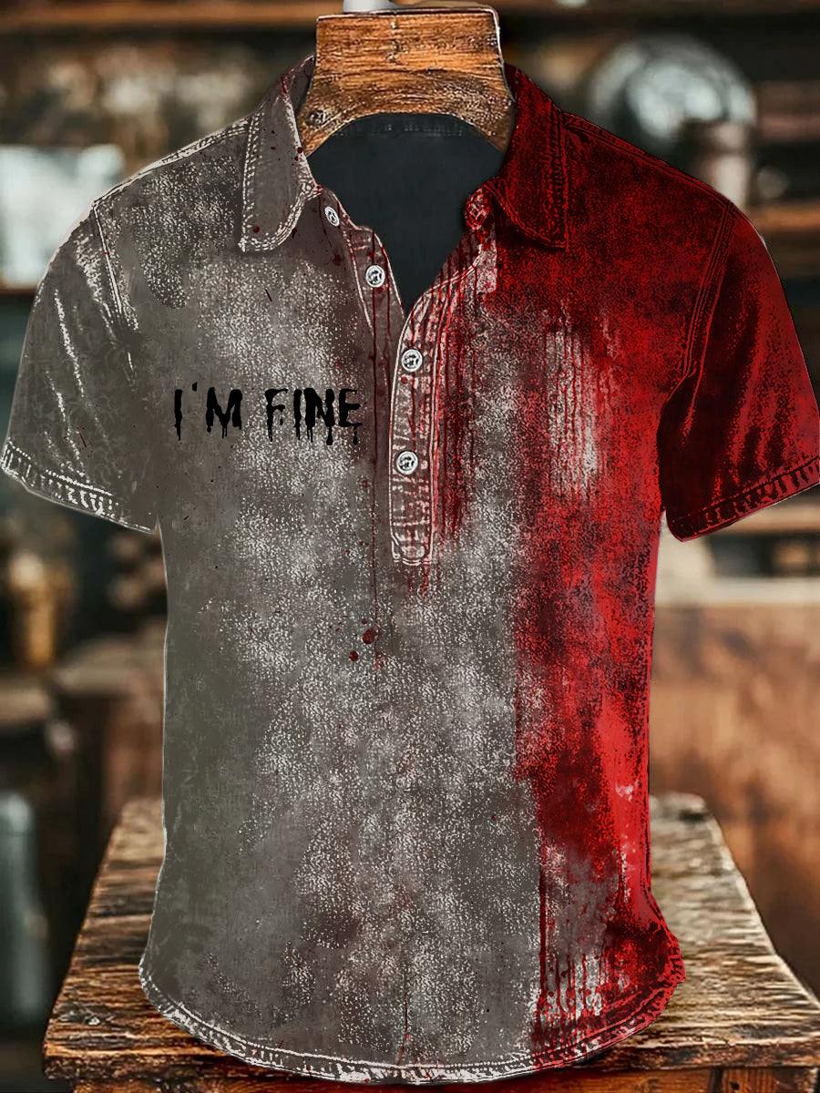 I'm Fine Halloween Art Print Short Sleeve Polo Shirt