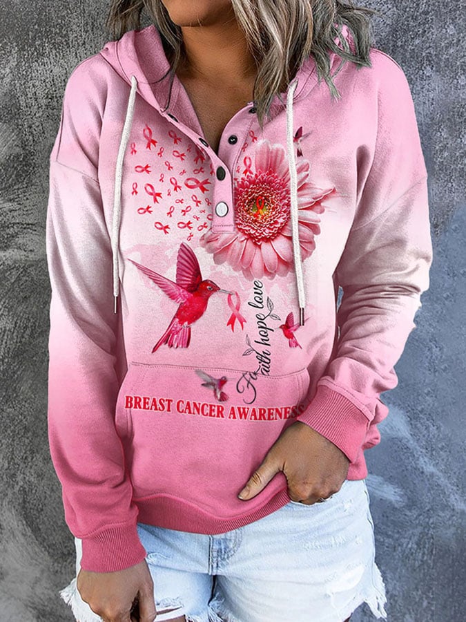Faith Hope Love Breast Cancer Awareness Printed Hoodie
