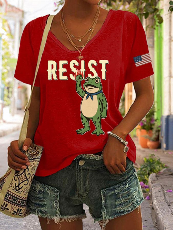 Women's casual resistance frog T-shirt
