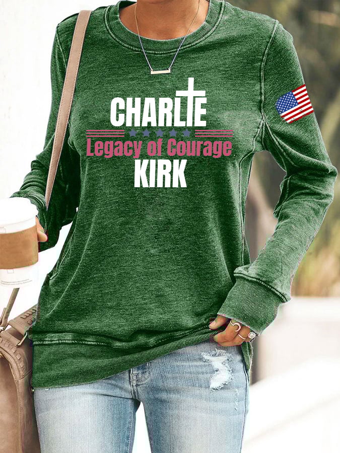 Retro Faith Cross Legacy Of Courage Print Sweatshirt