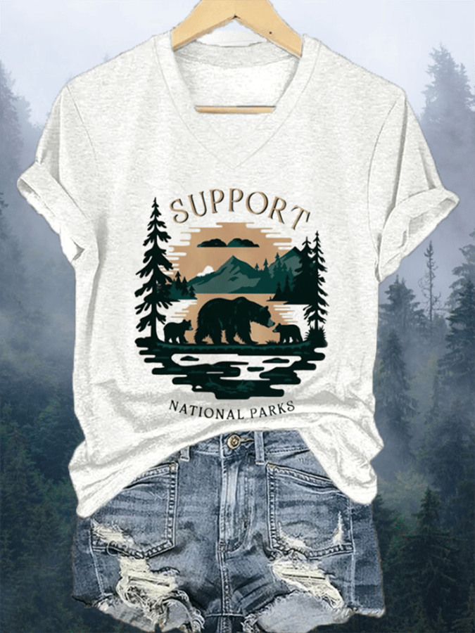 Women's Suppoard National Parks Print V-Neck T-Shirt