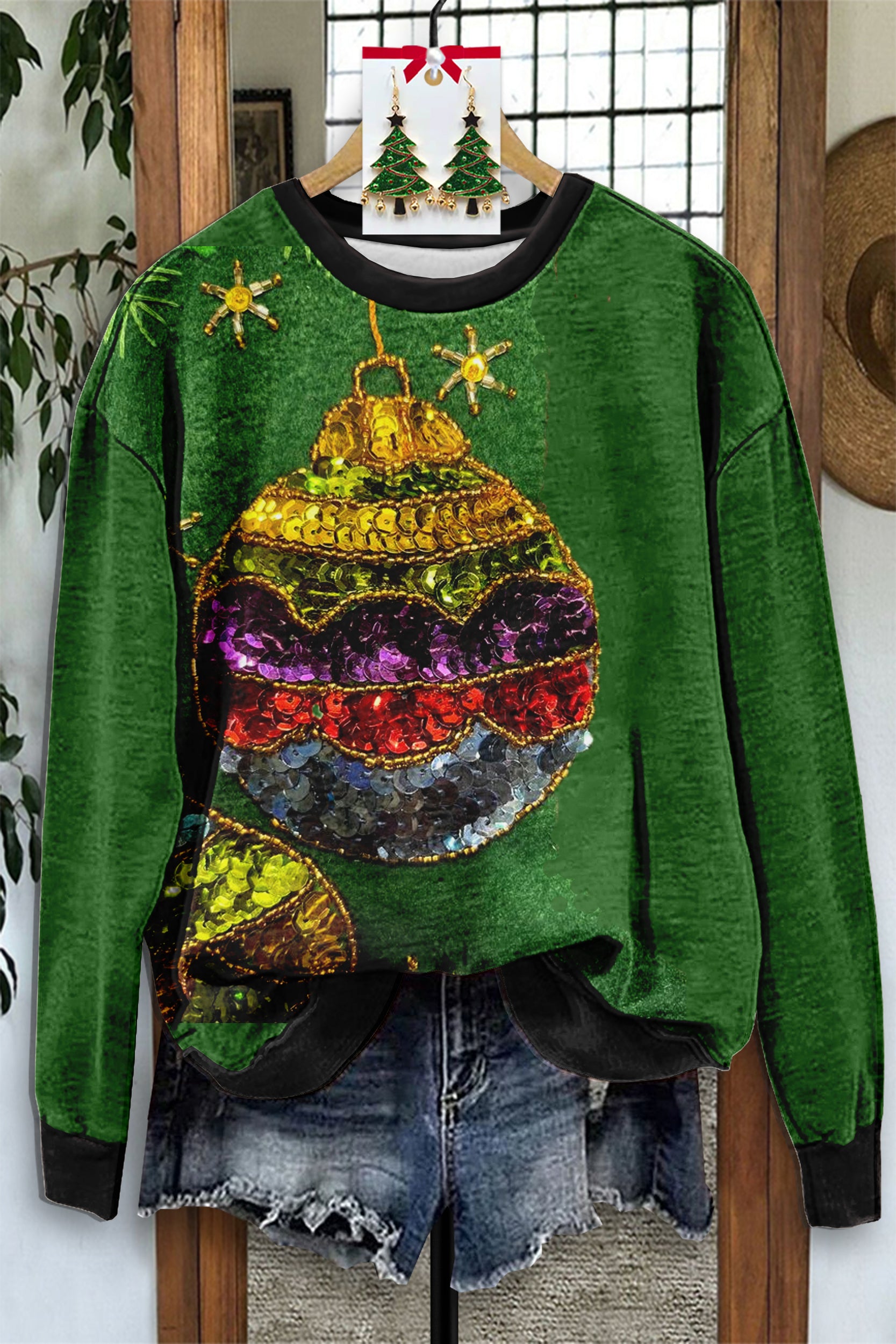 Shiny Christmas Sequin Light Ball Sweatshirt