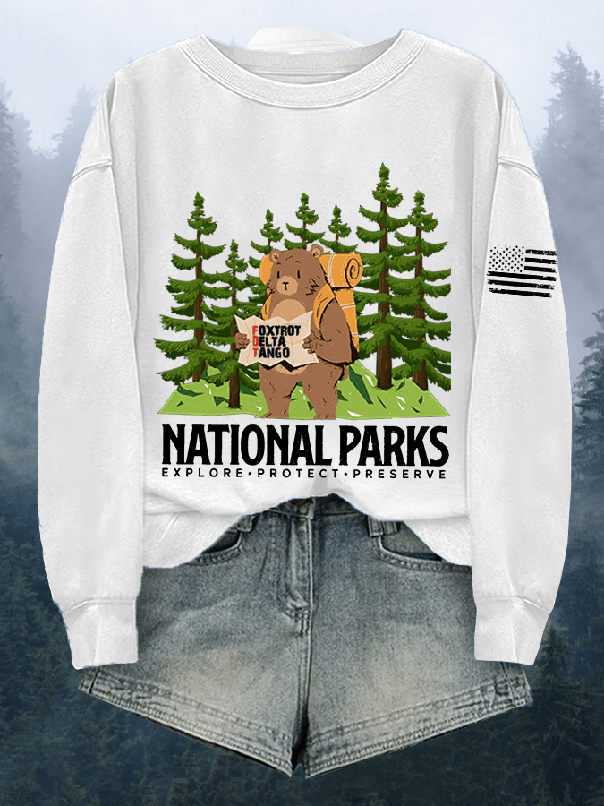 Women's National Parks Explore Protect Preserve Print Crewneck Sweatshirt