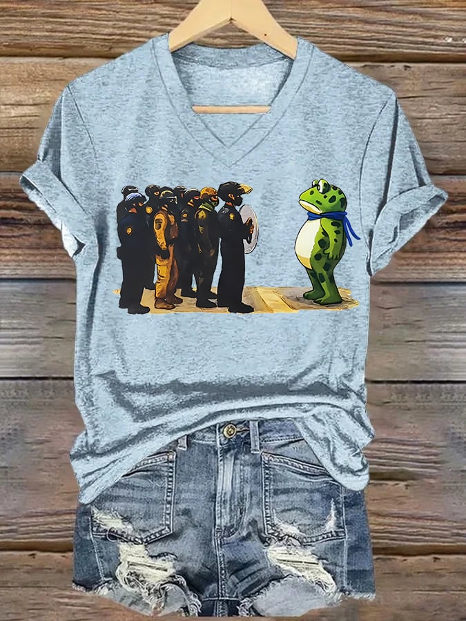 V-neck Women's  Portland Frog print T-Shirt