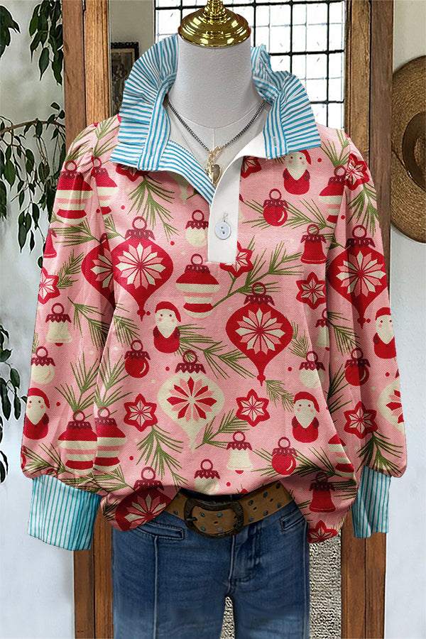 Sweet Christmas Lights Puff Sleeve Blouse