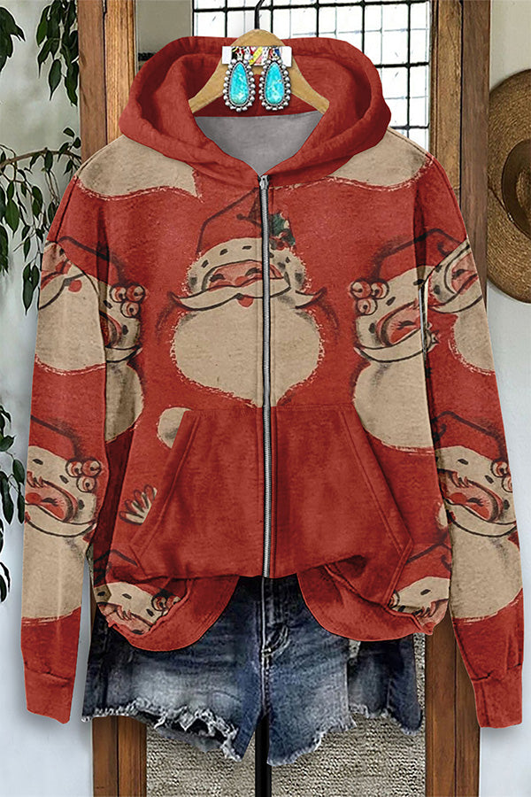 Vintage Santa Pocket Zip Sweatshirt