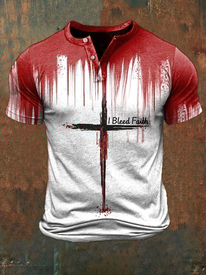 Men'S Casual Blood Stain Faith Print Short Sleeve T-Shirt