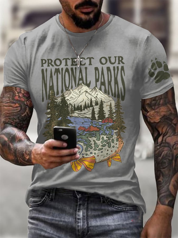 Men's Protect Our National Parks Printed Round Neck T-Shirt