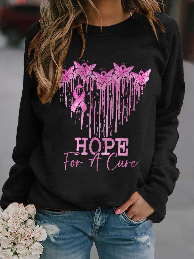 Butterfly Breast Cancer Heart Hope For A Cure Print Sweatshirt