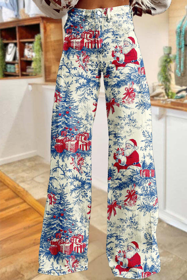 Vintage Christmas Santa Claus Wide Leg Pants