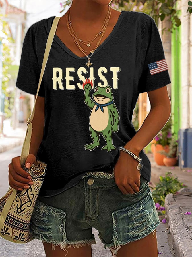 Women's casual resistance frog T-shirt