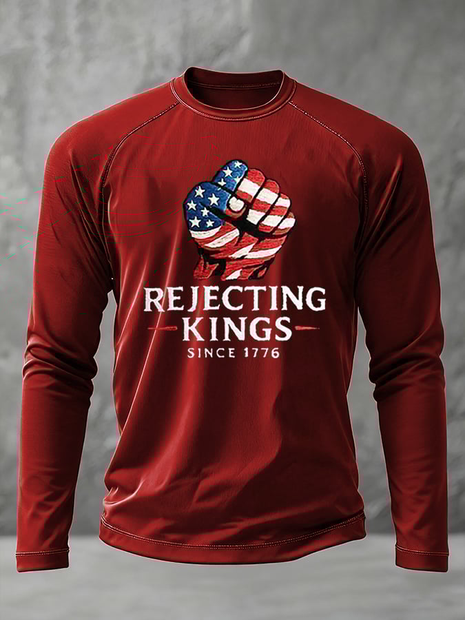 Men's “Rejecting Kings Since 1776” Print Raglan Sleeve Printed T-Shirt