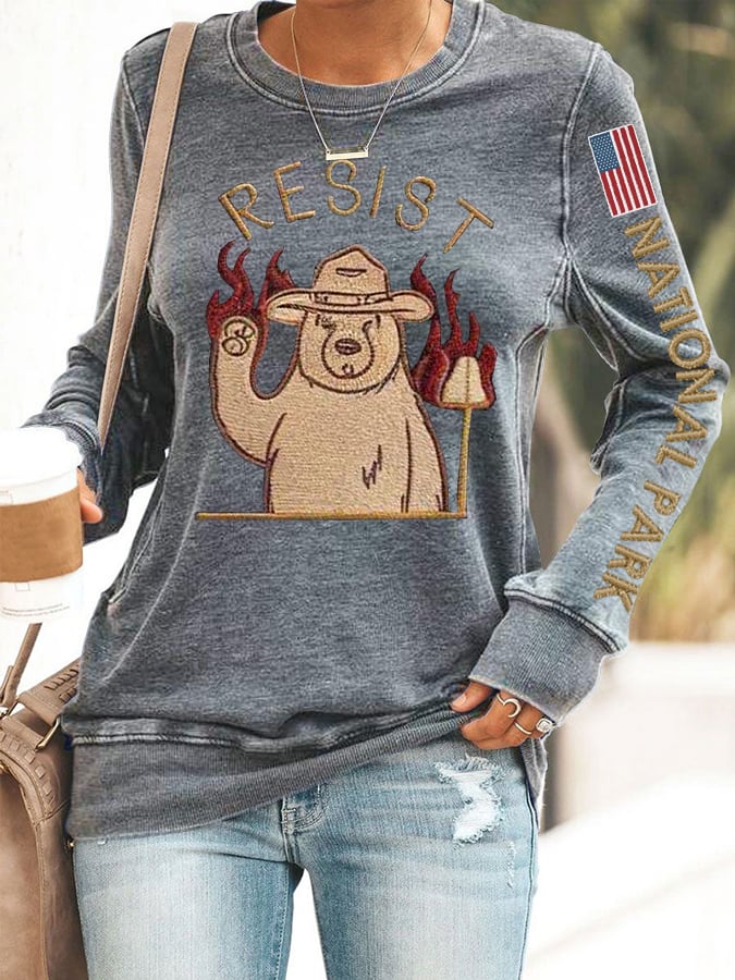 Women's Protect Our National Parks Print Round Neck Sweatshirt