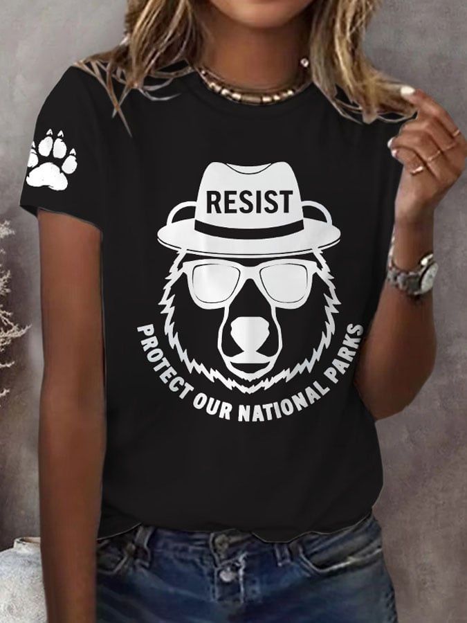 Women's Protect Our National Parks Print Round Neck T-Shirt