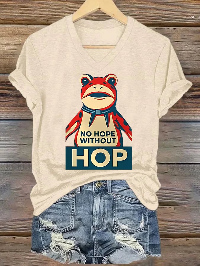 V-neck Women's no hope without hop  Printed Casual T-Shirt