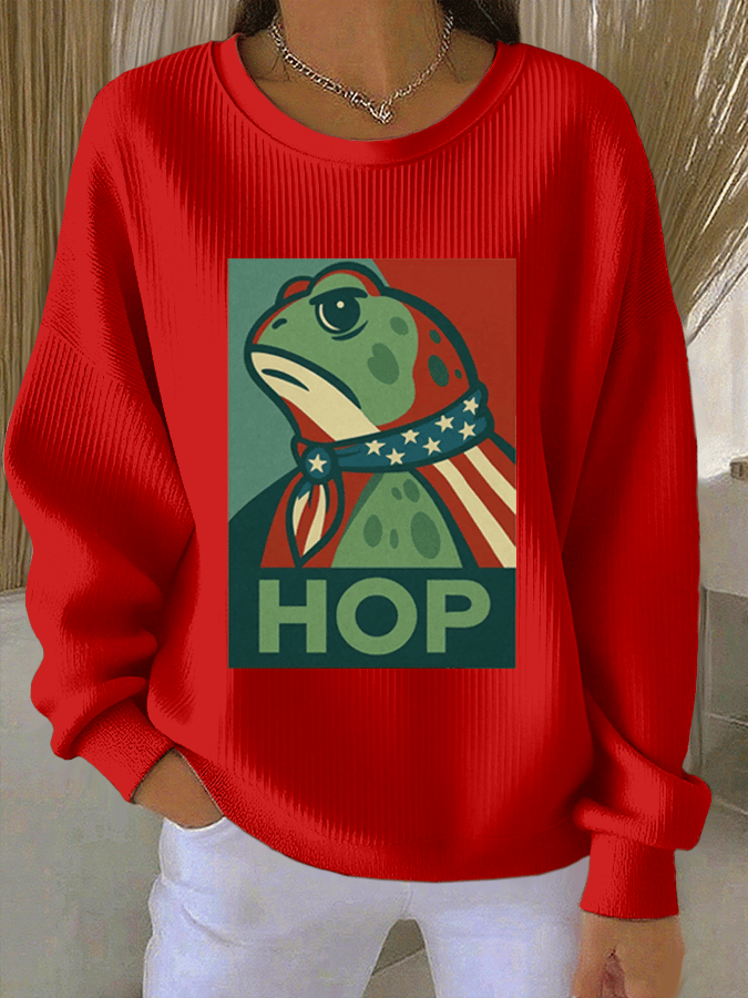 Women's FDT Print Knit Crew Neck Long Sleeve Top