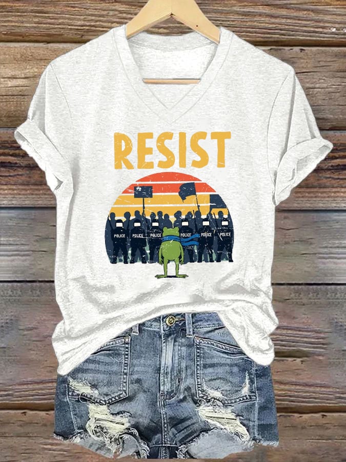 Women's FDT Portland Frog Protest Revolt Machine Print T-Shirt