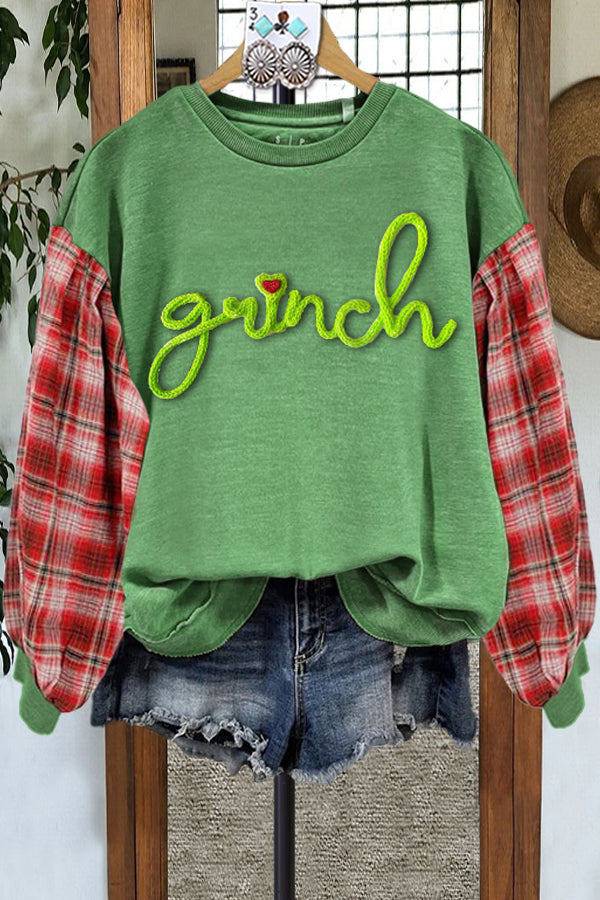 Vintage Grinch Plaid Printed Sweatshirt