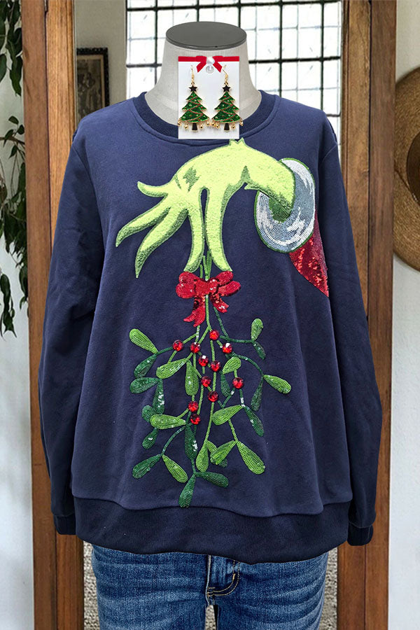 Queen Of Sparkles Grinch Hand Print Sweatshirt