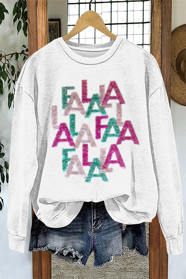 Cute Christmas Fa La La Print Sweatshirt