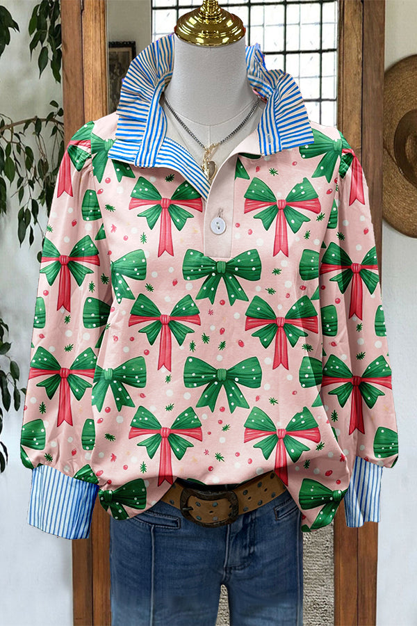 Christmas Bow Striped Blouse