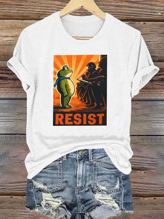 Women's  Portland Frog Resist  Printed Casual T-Shirt