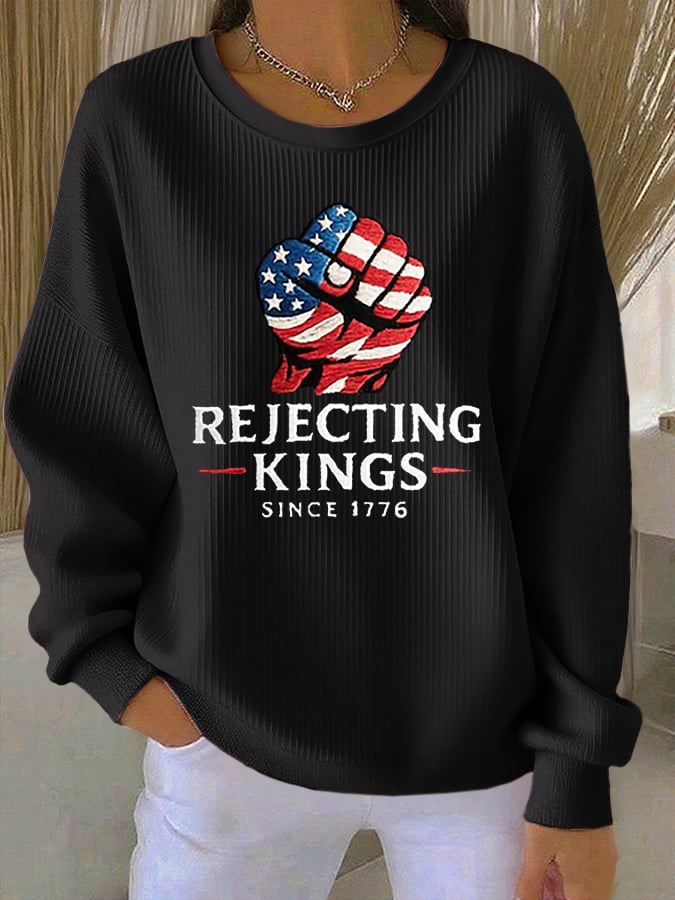 Women's “Rejecting Kings Since 1776” Knitted Sweatshirt