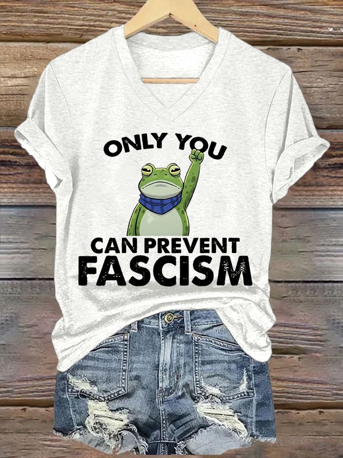 Women's Resist Frog Print V Neck T-shirt