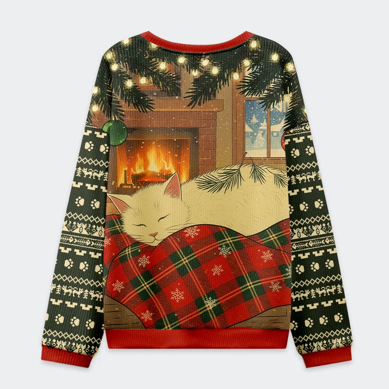 Tokyo-Tiger Napping Cat Christmas Ugly Sweatshirt