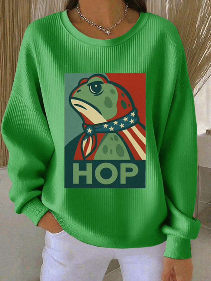 Women's FDT Print Knit Crew Neck Long Sleeve Top