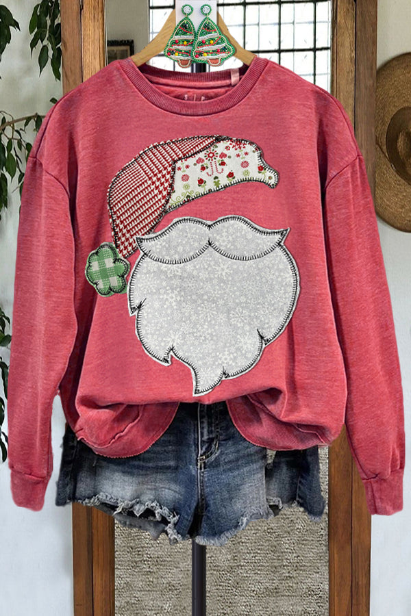 Classic Contrast Color Santa Print Sweatshirt
