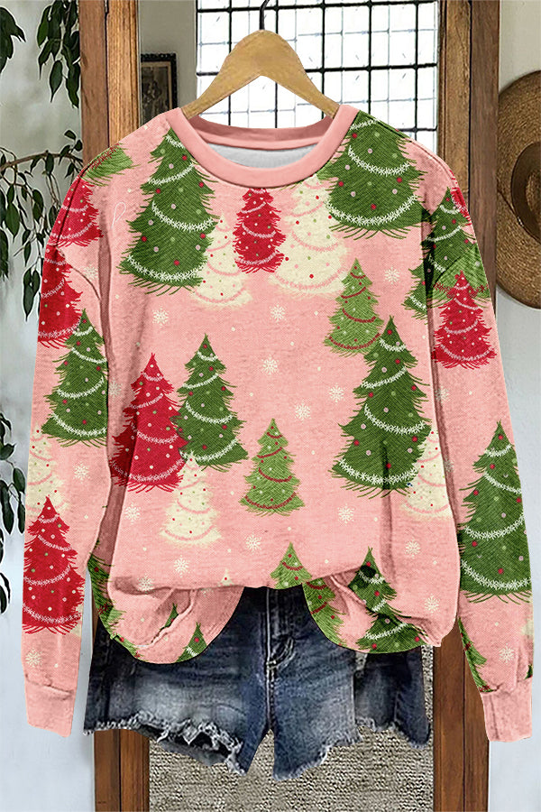 Sweet Christmas Trees Print Sweatshirt